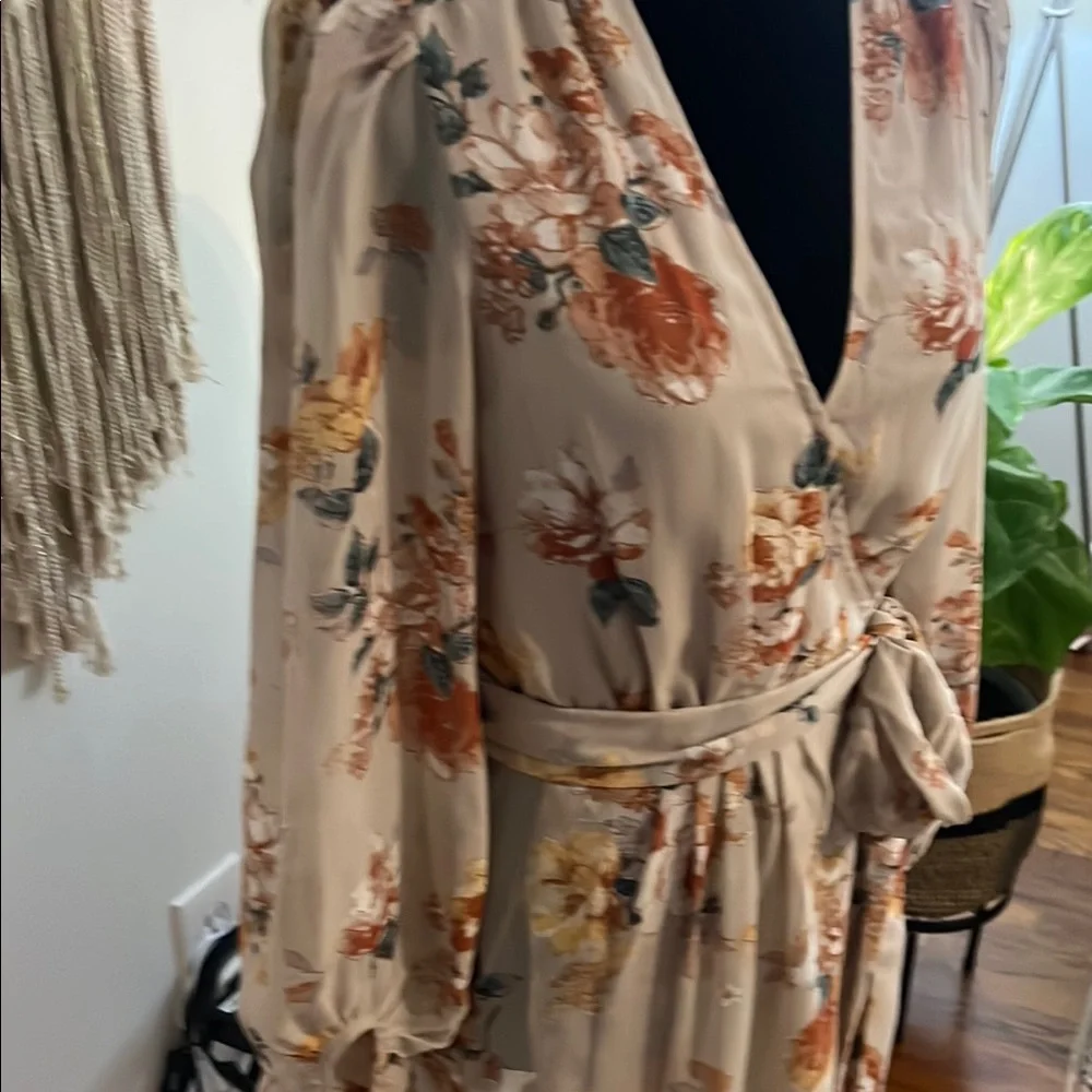 Hudson Gray Beige Floral Wrap Dress NWOTSheer Long Sleeve Tie Waist Size Small